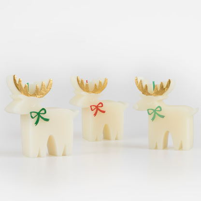 Reindeer With Bow Candles (x 3)