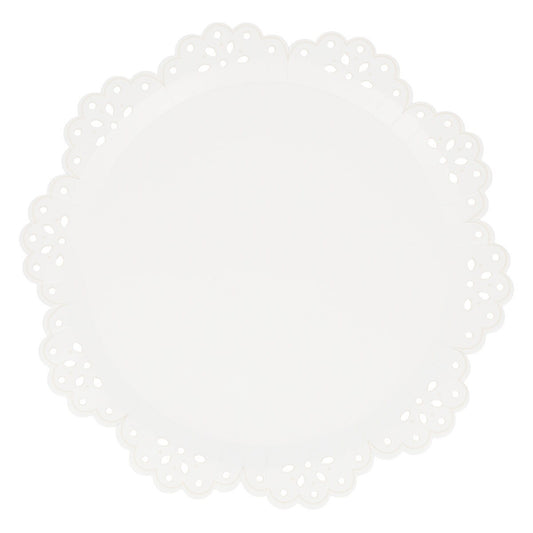 Broderie Anglaise Lace White Dinner Plates (x 8)