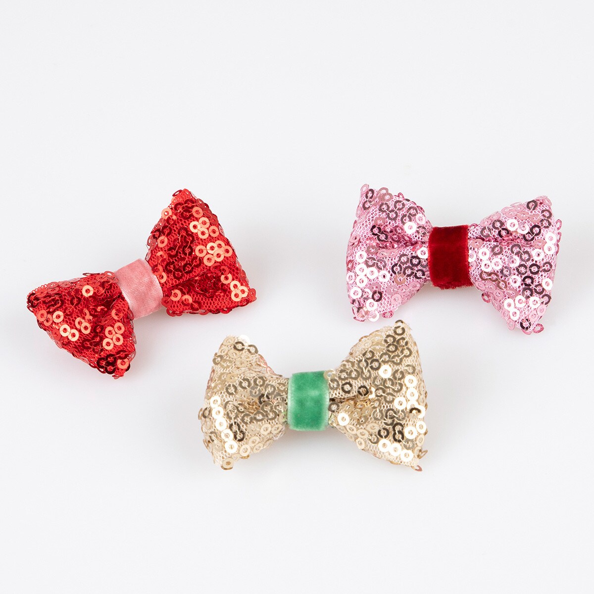 Sequin & Velvet Mini Bow Hairclips (x 6)