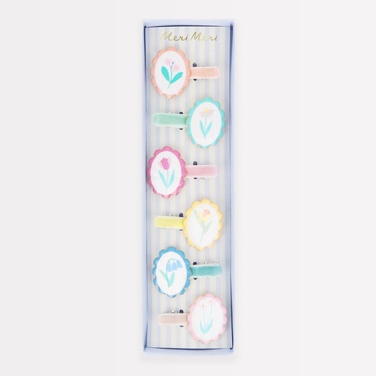 Flower Cameo Hair Clips (x 6)