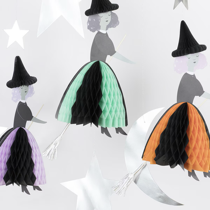 Flying Honeycomb Witch Decorations (x 3)