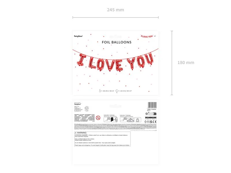 Foil Balloon I LOVE YOU, 102.4X15.7IN, Red