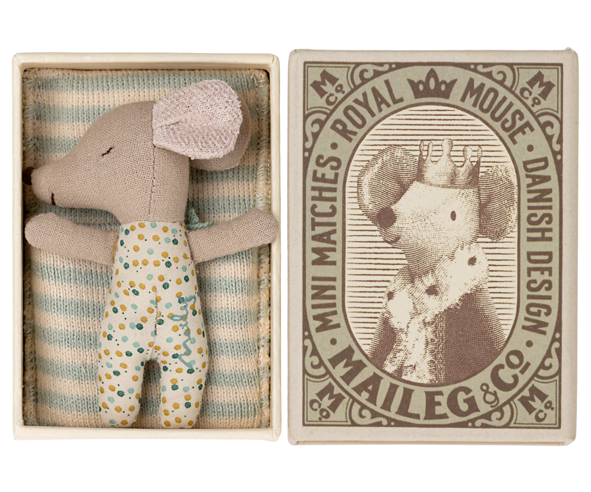 Sleepy/Wakey Baby Mouse in Matchbox- Blue