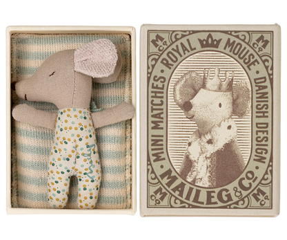 Sleepy/Wakey Baby Mouse in Matchbox- Blue