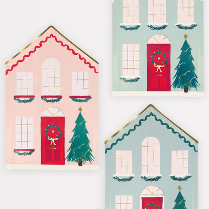 Festive House Plates (x 8)