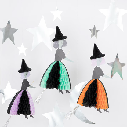 Flying Honeycomb Witch Decorations (x 3)