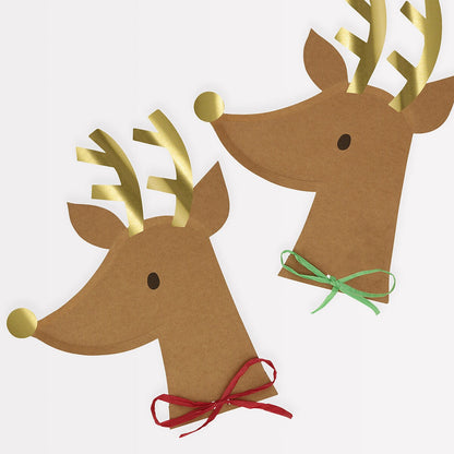 Reindeer With Raffia Bow Plates (x 8)