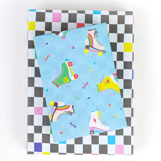 Roller Skates/ 80s Check  • DOUBLE-SIDED ECO WRAPPING PAPER