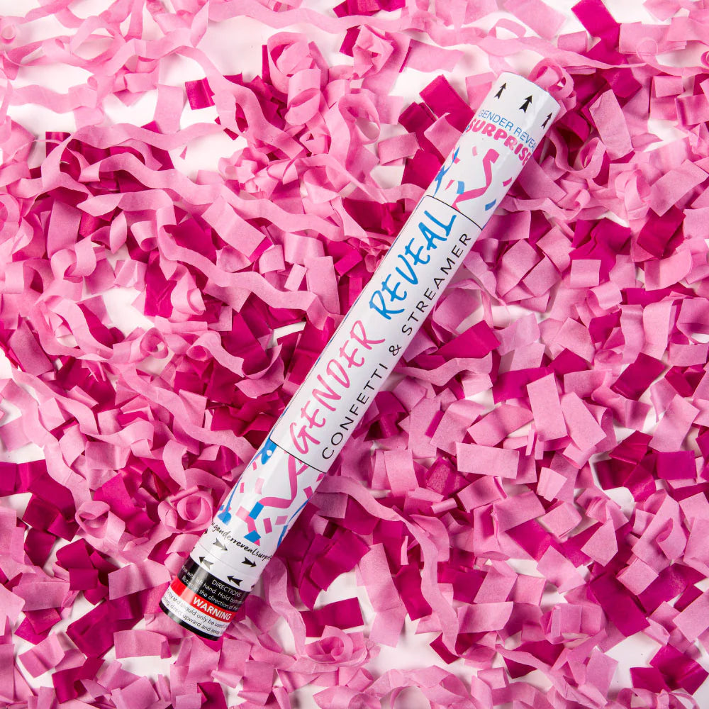 18” Pink Gender Reveal Streamer & Confetti Cannons