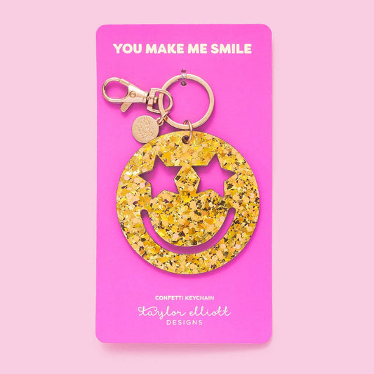 Keychain - Smiley Stars - Gold Confetti