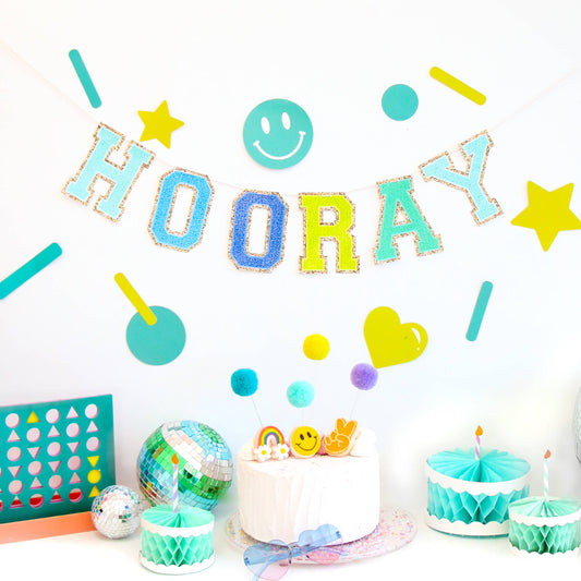 Custom paper patch letter garland kit - Blue/Green