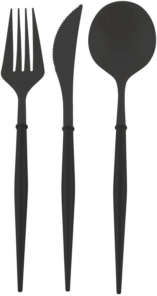 All Black Bella Assorted Plastic Cutlery/ 24 PC, Service for 8