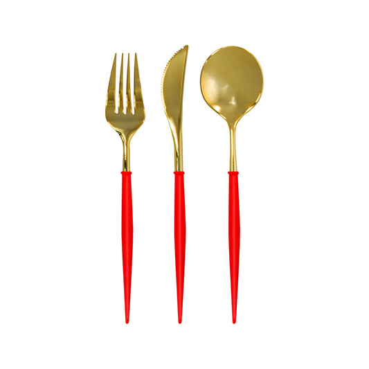 Red & Gold Bella Assorted Plastic Cutlery/ 24 PC, Service for 8
