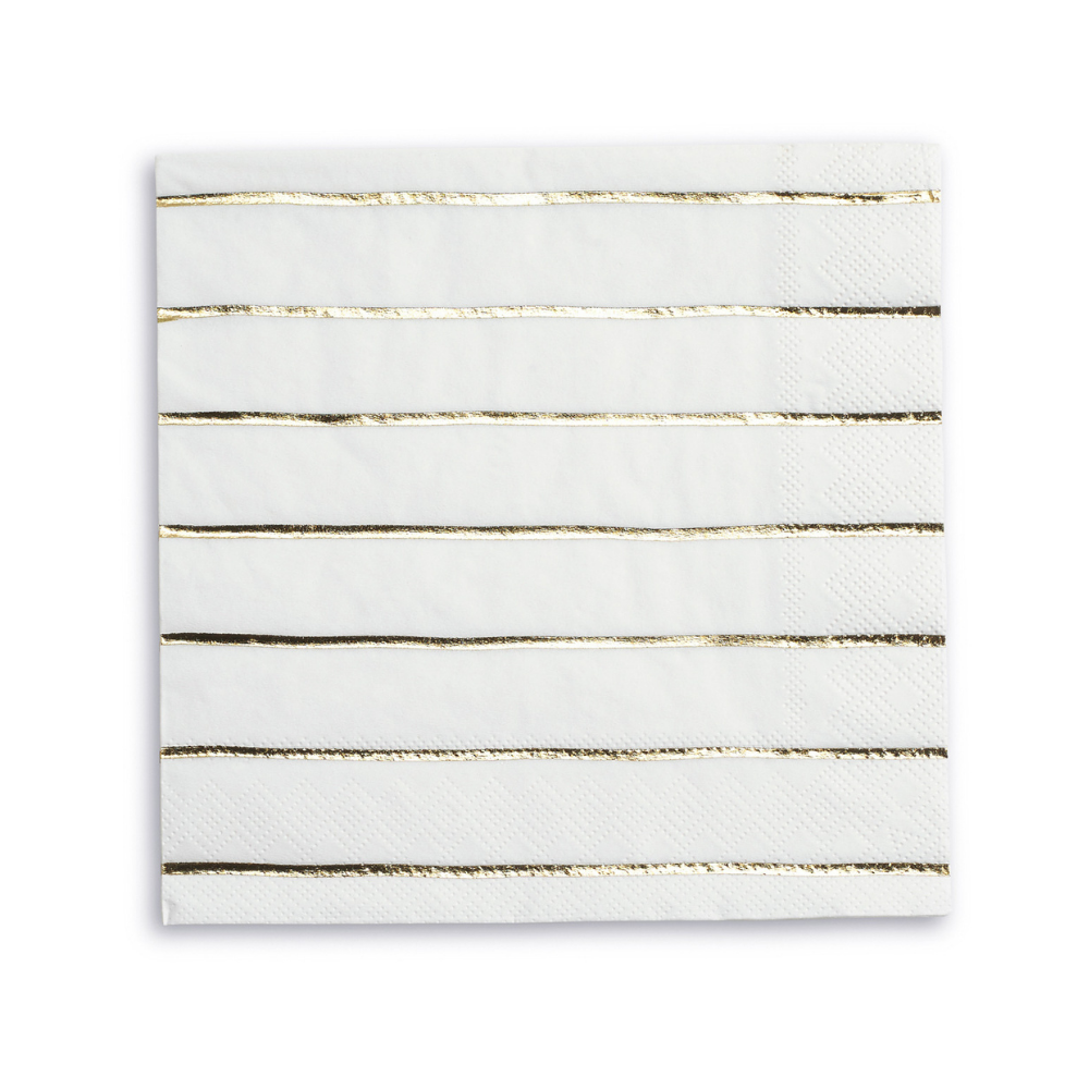 Frenchie Striped Gold Large Napkins - 16 Pk.