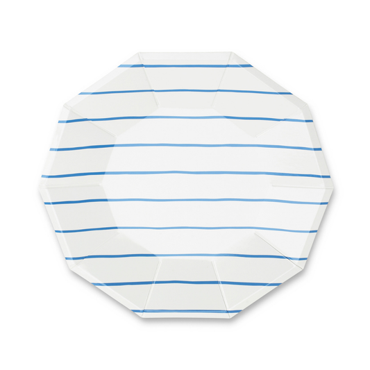 Frenchie Striped Cobalt Plates - 2 Size Options - 8 Pk.