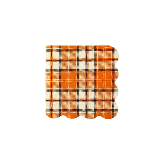 Night Sky Orange Plaid Scallop Cocktail Napkin