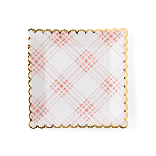 Garden Party 9” Scalloped Plaid Plate