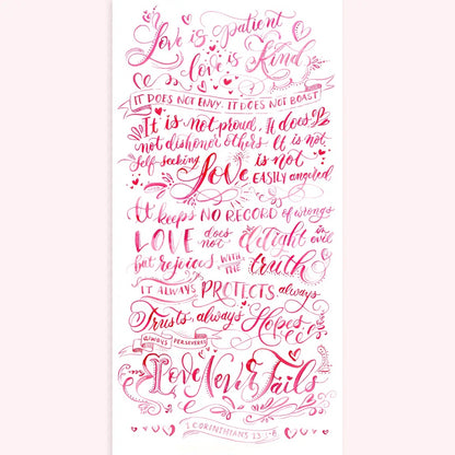Love Never Fails Calligraphy Valentine’s Day Table Runner
