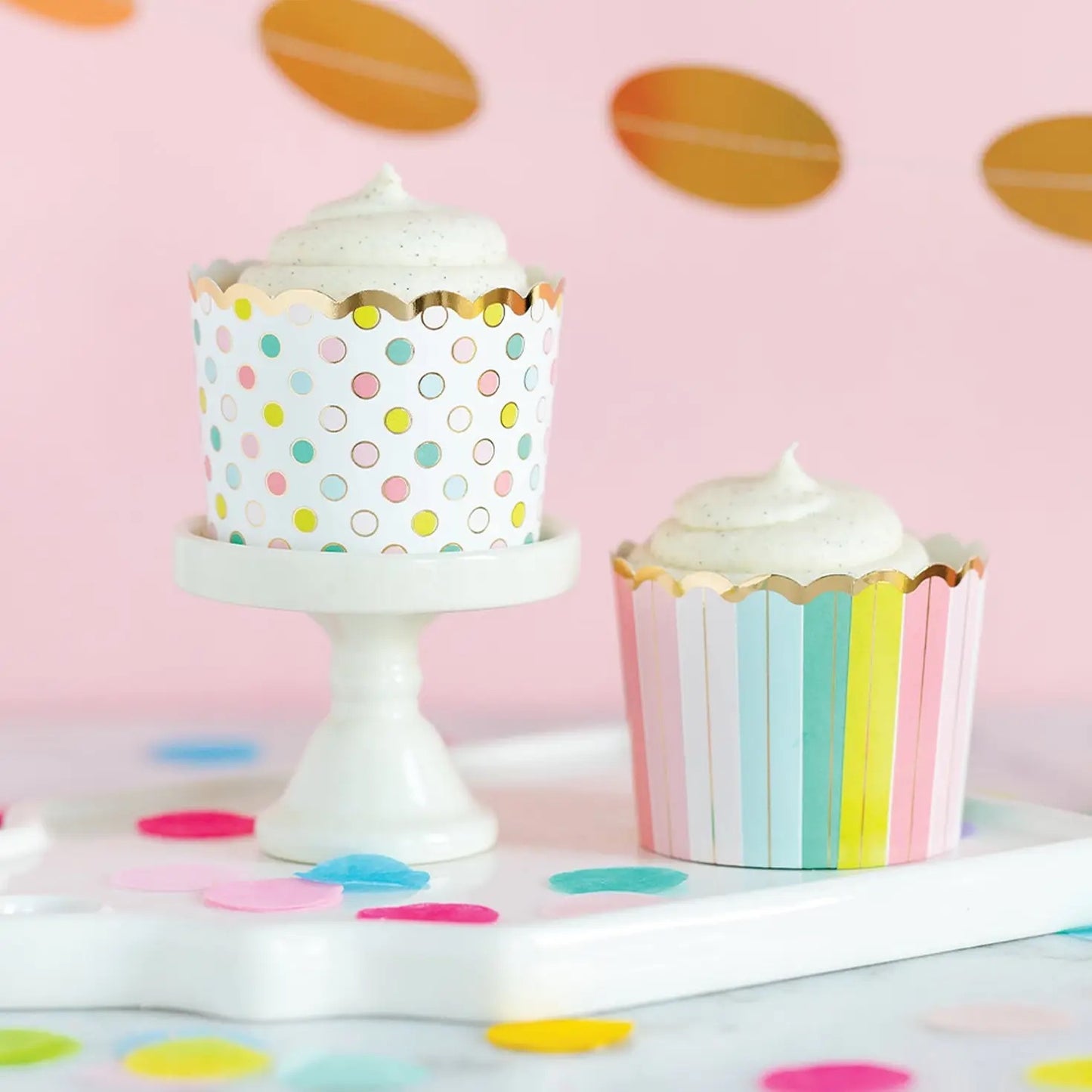 Gold Foiled Pastel Dots and Stripes 5 oz Food Cups (50 pcs)